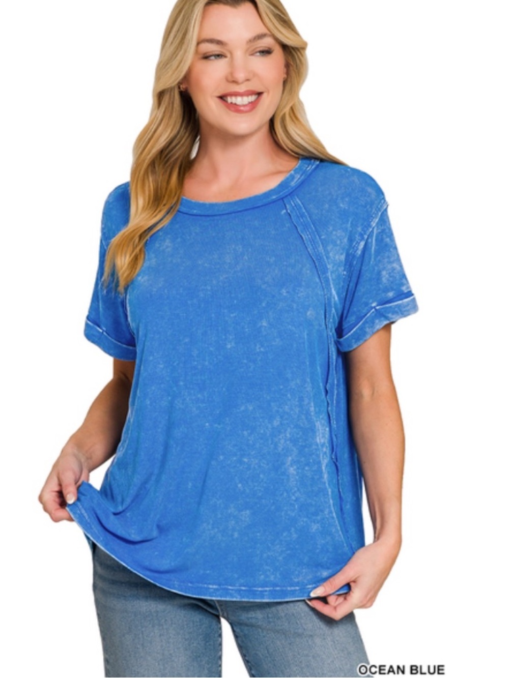 439 🦋 Zenana WASHED RIBBED CUFFED
SHORT SLEEVE ROUND NECK
TOP